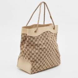 Pre Owned Gucci Beige Canvas Leather Tote