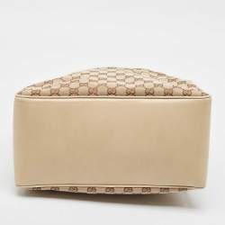 Pre Owned Gucci Beige Canvas Leather Tote