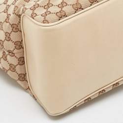Pre Owned Gucci Beige Canvas Leather Tote