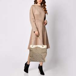 Pre Owned Gucci Beige Canvas Leather Tote