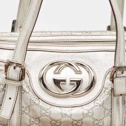 Gucci Silver Guccissima Leather Britt Boston Bag