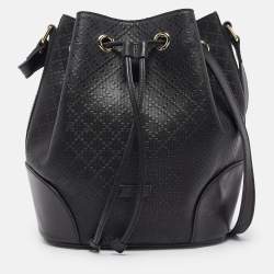 Pre Owned Gucci Black Diamante Leather Hilary Bucket Bag