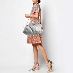 Pre Owned Gucci Silver Guccissima Leather Sukey Satchel