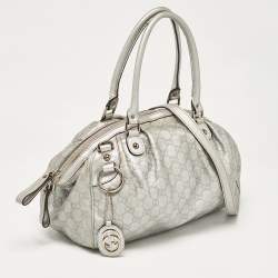 Pre Owned Gucci Silver Guccissima Leather Sukey Satchel