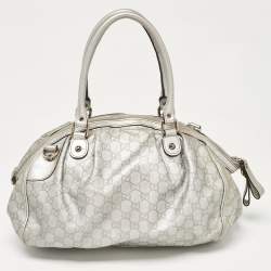 Pre Owned Gucci Silver Guccissima Leather Sukey Satchel