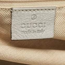 Pre Owned Gucci Silver Guccissima Leather Sukey Satchel