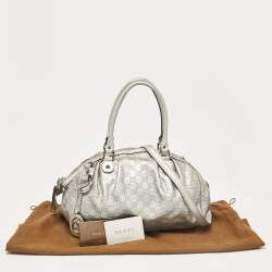 Pre Owned Gucci Silver Guccissima Leather Sukey Satchel