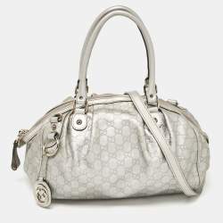 Pre Owned Gucci Silver Guccissima Leather Sukey Satchel