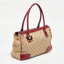 Gucci Beige/Red GG Canvas and Leather Princy Tote