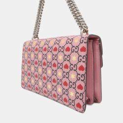 مملوكة مسبقًا Gucci Pink Leather Dionysus GG Supreme Heart Valentine Chain Shoulder Small Bag