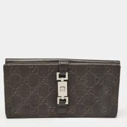 Gucci Dark Brown GG Canvas and Leather Jackie Continental Wallet