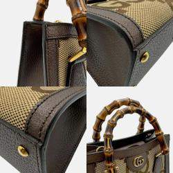 Gucci Brown Canvas Leather Jumbo GG Diana Tote Handbag