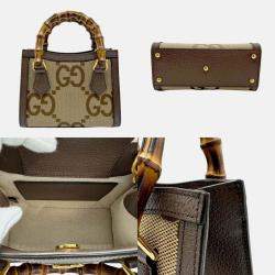 Gucci Brown Canvas Leather Jumbo GG Diana Tote Handbag