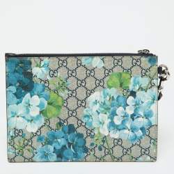Gucci Blue/Beige GG Supreme Canvas Blooms Zip Pouch