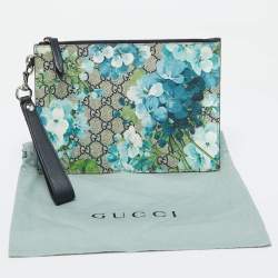 Gucci Blue/Beige GG Supreme Canvas Blooms Zip Pouch
