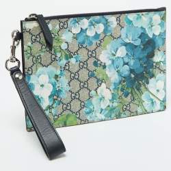 Gucci Blue/Beige GG Supreme Canvas Blooms Zip Pouch
