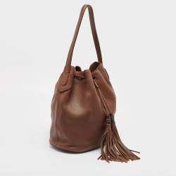 Pre Owned Gucci Dark Brown Leather Lady Tassel Hobo