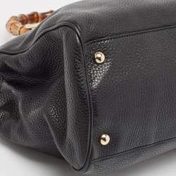 Pre Owned Gucci Black Leather Medium Bamboo Shopper Tote