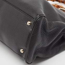 Pre Owned Gucci Black Leather Medium Bamboo Shopper Tote