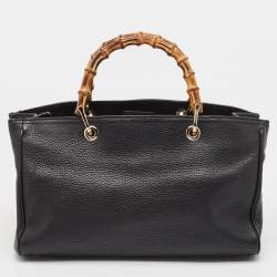 Pre Owned Gucci Black Leather Medium Bamboo Shopper Tote