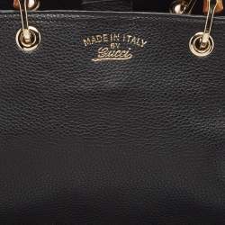 Pre Owned Gucci Black Leather Medium Bamboo Shopper Tote