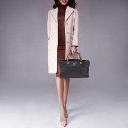 Pre Owned Gucci Black Leather Medium Bamboo Shopper Tote