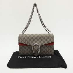 Pre Owned Gucci Beige/Red GG SupremeCanvas and Suede Small Dionysus Shoulder Bag