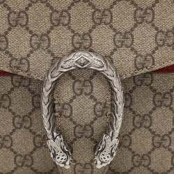 Pre Owned Gucci Beige/Red GG SupremeCanvas and Suede Small Dionysus Shoulder Bag