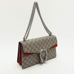 Pre Owned Gucci Beige/Red GG SupremeCanvas and Suede Small Dionysus Shoulder Bag