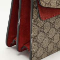 Pre Owned Gucci Beige/Red GG SupremeCanvas and Suede Small Dionysus Shoulder Bag