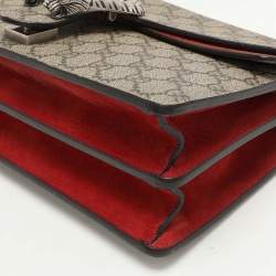 Pre Owned Gucci Beige/Red GG SupremeCanvas and Suede Small Dionysus Shoulder Bag