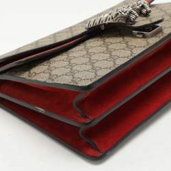 Pre Owned Gucci Beige/Red GG SupremeCanvas and Suede Small Dionysus Shoulder Bag
