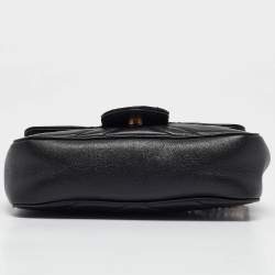 Pre Owned Gucci Black Matelassé Leather Super Mini GG Marmont Shoulder Bag