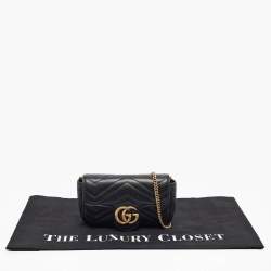Pre Owned Gucci Black Matelassé Leather Super Mini GG Marmont Shoulder Bag