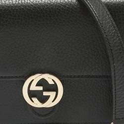 Gucci Black Leather Leather Interlocking G Wallet On Chain