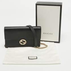 Gucci Black Leather Leather Interlocking G Wallet On Chain