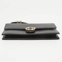 Gucci Black Leather Leather Interlocking G Wallet On Chain