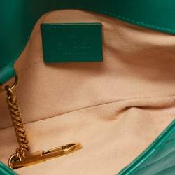 Pre Owned Gucci Green Matelassé Leather Super Mini GG Marmont Shoulder Bag