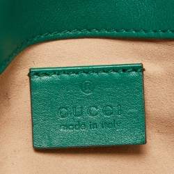 Pre Owned Gucci Green Matelassé Leather Super Mini GG Marmont Shoulder Bag