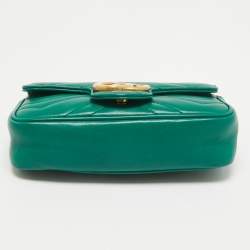 Pre Owned Gucci Green Matelassé Leather Super Mini GG Marmont Shoulder Bag