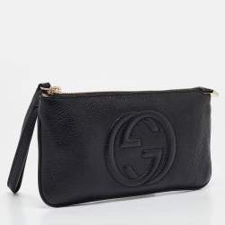 Pre Owned Gucci Black Leather Soho Wristlet Clutch