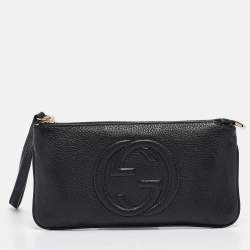 Pre Owned Gucci Black Leather Soho Wristlet Clutch
