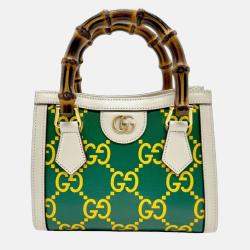 Gucci Ivory x Green Yellow Leather Shoulder Bag