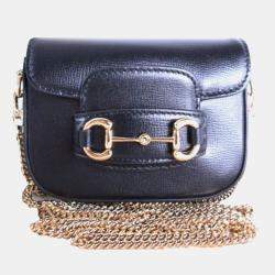 Gucci Black Leather Metal Horsebit Pochette Bag