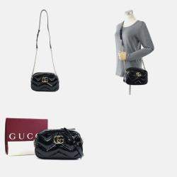 Gucci Black Patent Leather GG Marmont Shoulder Bag
