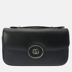 Gucci Black Leather Double G Shoulder Bag