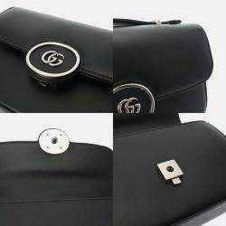 Gucci Black Leather Double G Shoulder Bag
