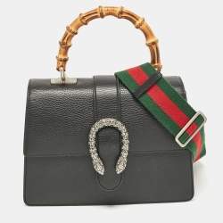 Gucci Black Leather Medium Dionysus Bamboo Top Handle Bag
