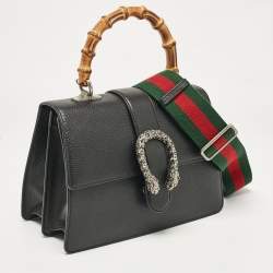 Gucci Black Leather Medium Dionysus Bamboo Top Handle Bag