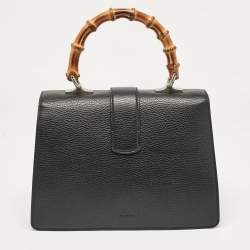 Gucci Black Leather Medium Dionysus Bamboo Top Handle Bag